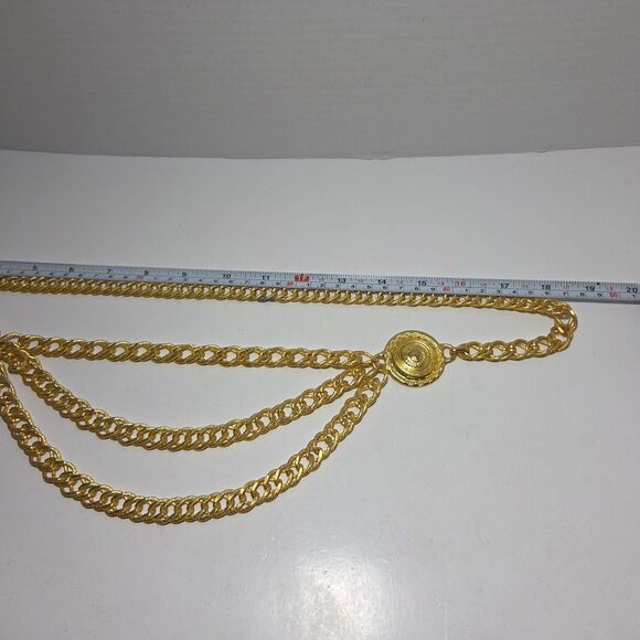 Vtg 80s Susan Graver Gold 3 Layer Coin Curb Chain Belt Grunge Streetwear Academi main image 9